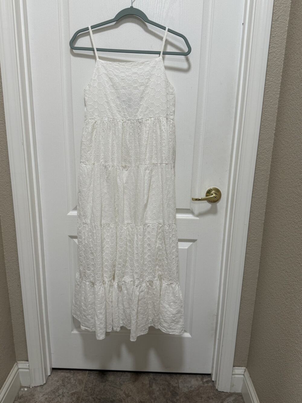 Sacred Threads White Boho Maxi Tiered Dress Women's L/XL Eyelet Coastal Resort